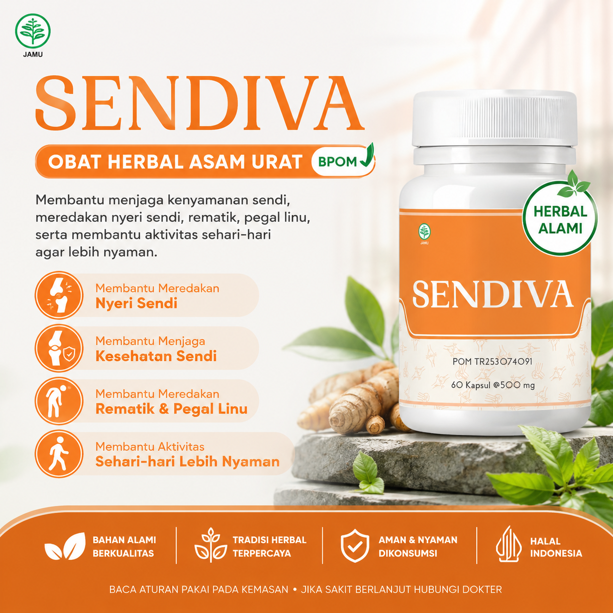 Obat Asam Urat Herbal Tradisional Paling Ampuh SENDIVA - BPOM TR253074091