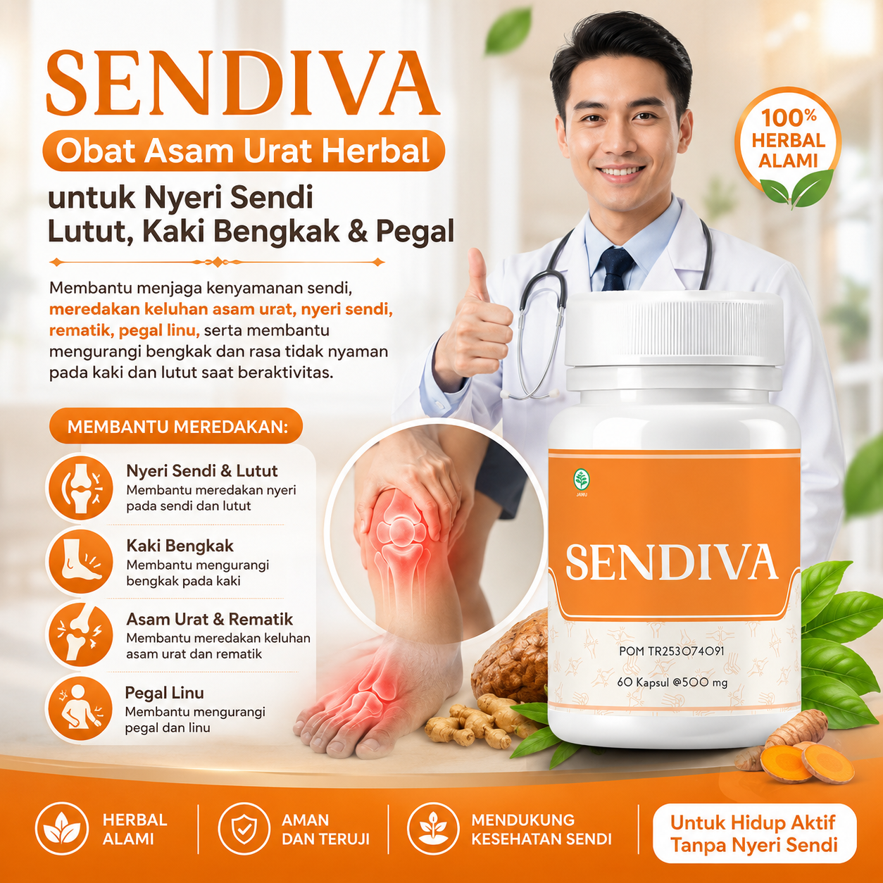 Obat Asam Urat Herbal Tradisional Paling Ampuh SENDIVA - BPOM TR253074091