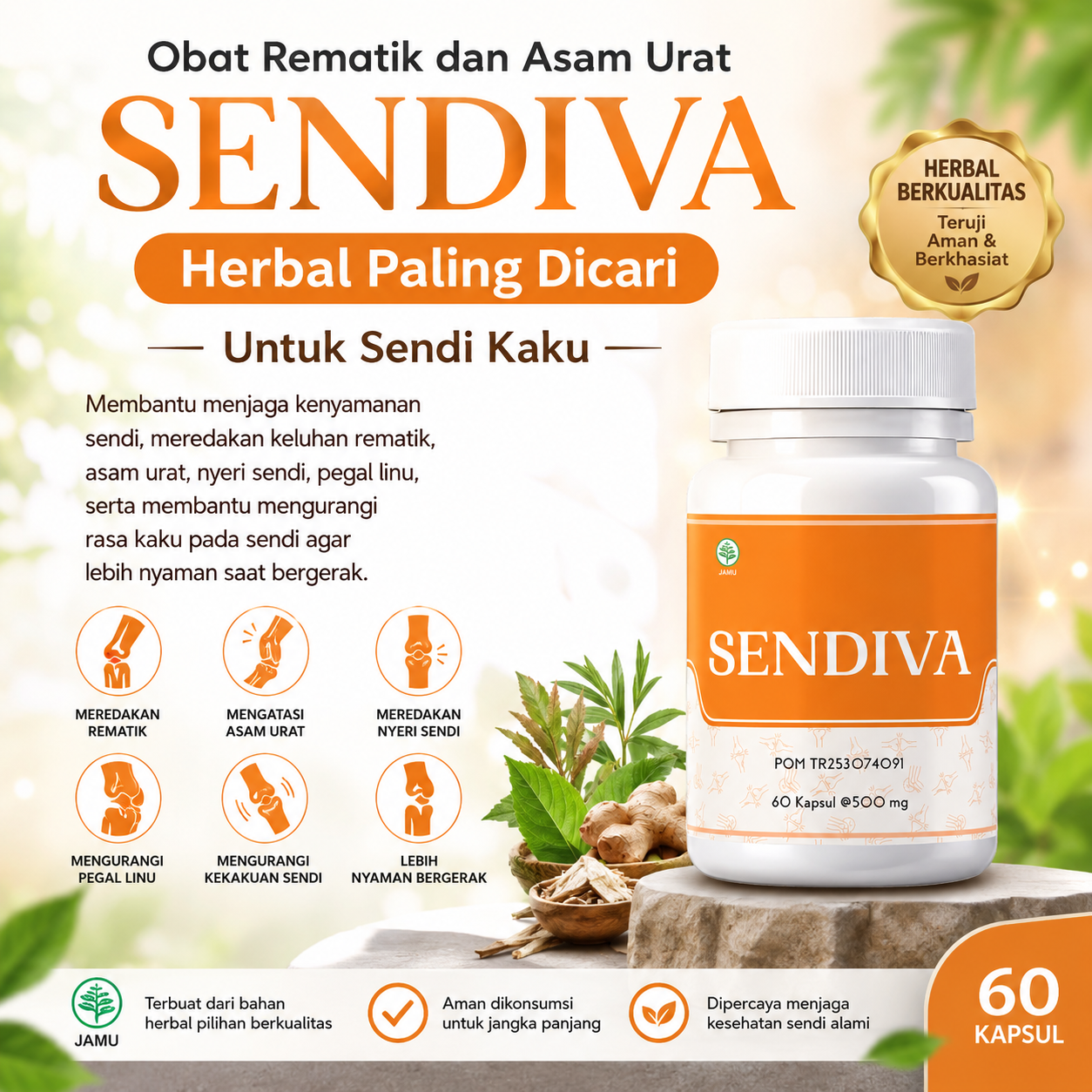 Obat Asam Urat Herbal Tradisional Paling Ampuh SENDIVA - BPOM TR253074091