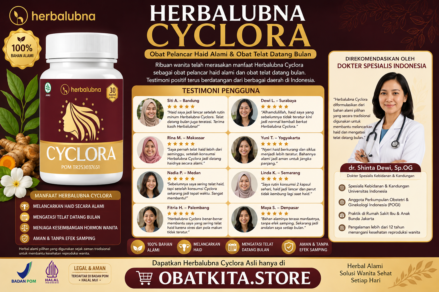 Testimonial pengguna Herbalubna Cyclora obat pelancar haid dan obat telat datang bulan herbal terdaftar BPOM